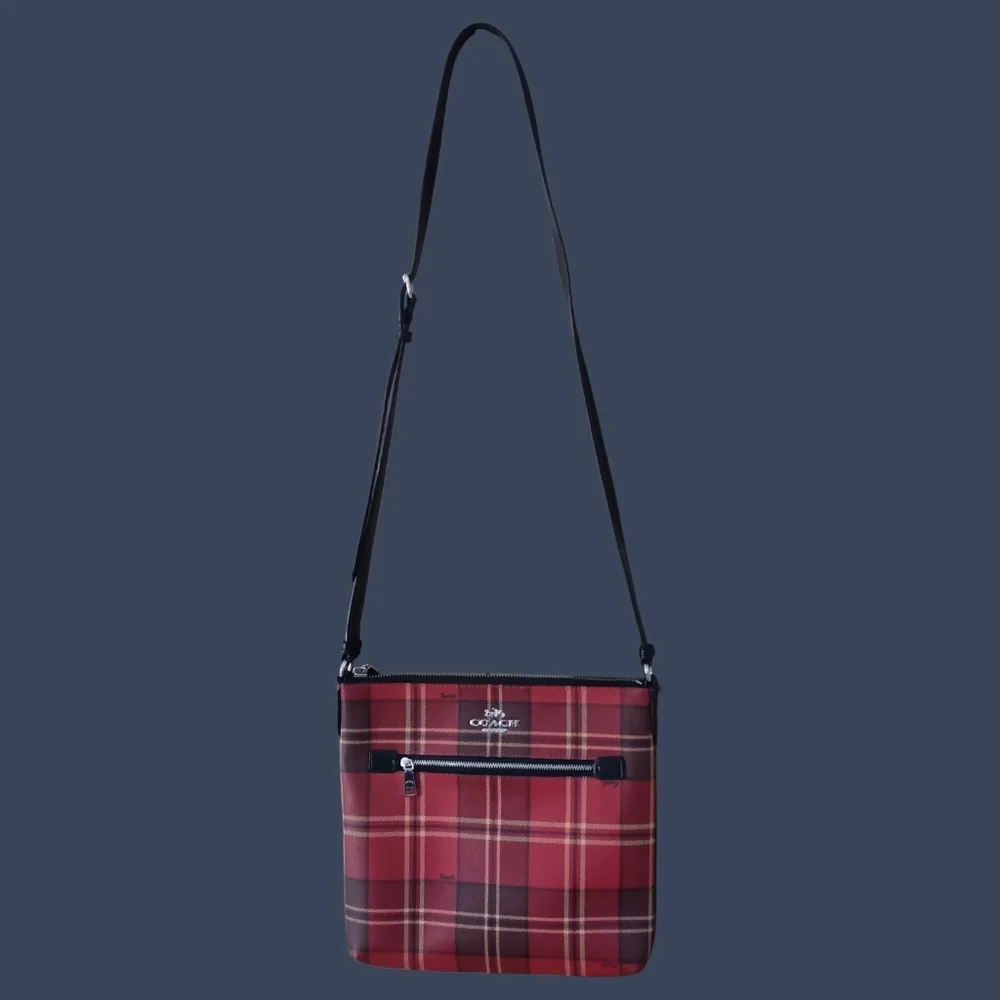 Coach Rowan File Bag With Tartan Plaid Print